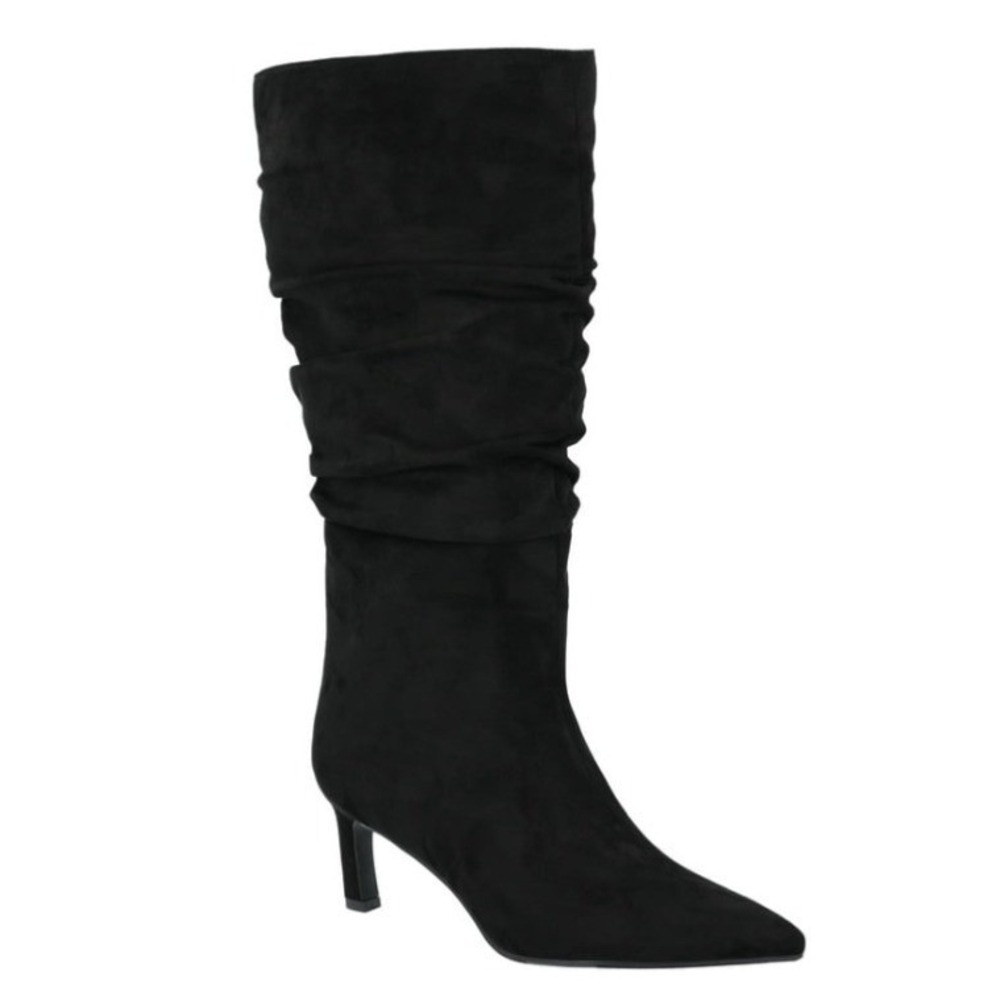 Time and Tru Black Faux Suede Slouch Boots Women's 8.5‎ Chic Pointed Toe New NWT